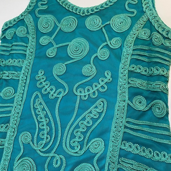 T & W Designs Womens Size L Green Soutache Mesh Overlay Sleeveless Dress - Picture 10 of 13